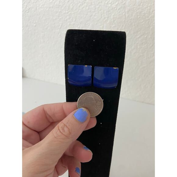 Blue square earrings - Picture 2 of 3